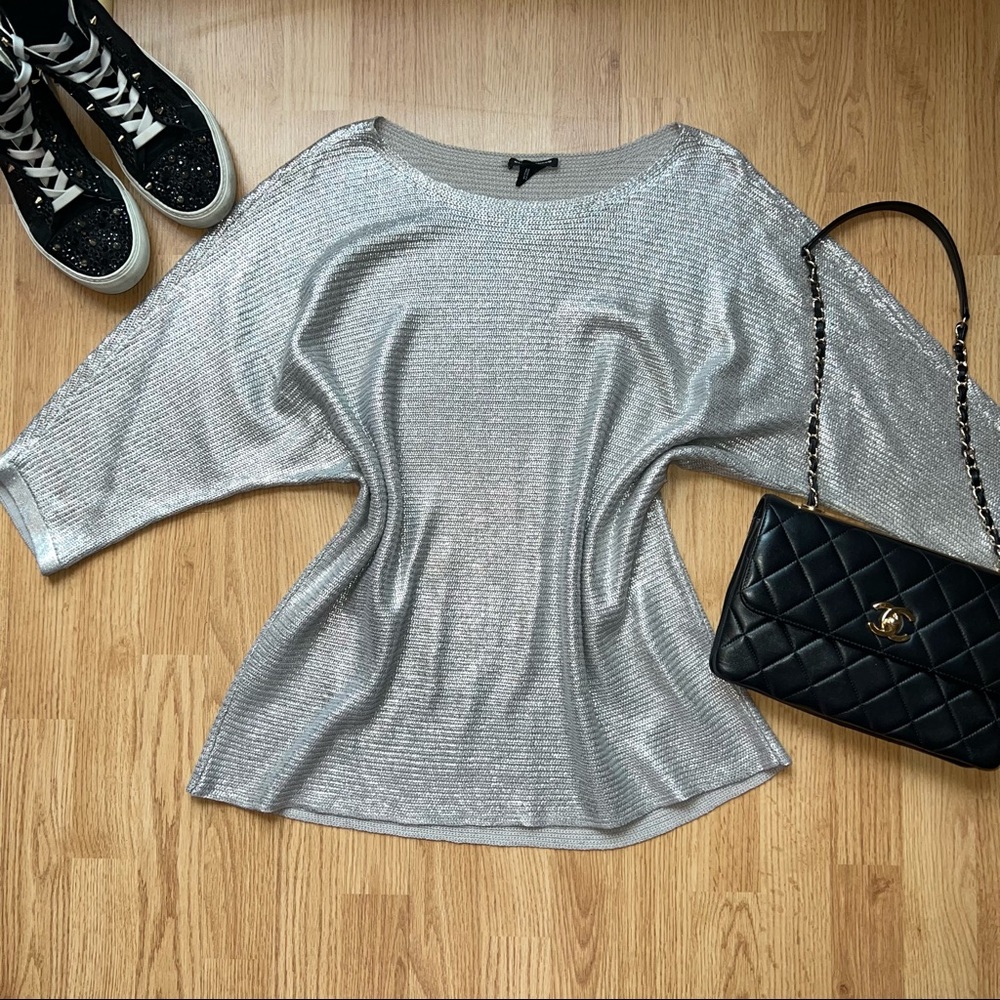 ❌SOLD❌Club Monaco Silver batwing Cotton sweater - Picture 1 of 4